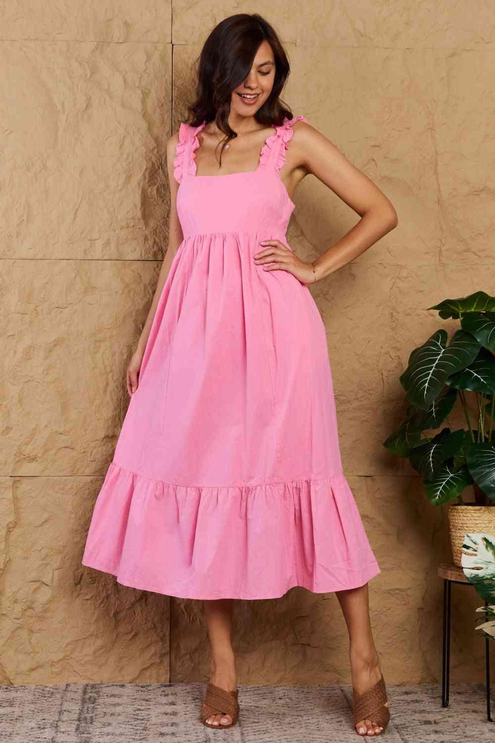 HEYSON Mark My Words Full Size Ruffle Sleeve Flare Midi Dress - AMIClubwear