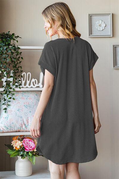 Heimish Full Size Ribbed Round Neck Short Sleeve Tee Dress - AMIClubwear