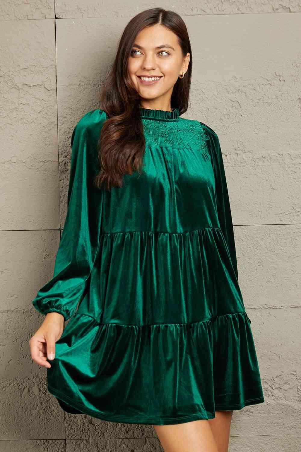 GeeGee Full Size Velvet Tiered Dress - AMIClubwear