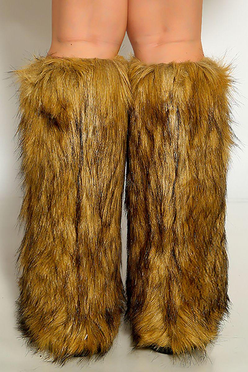 Camel Faux Fur Fluffy Suede Winter Snow Boots Yeti Shoes - AMIClubwear