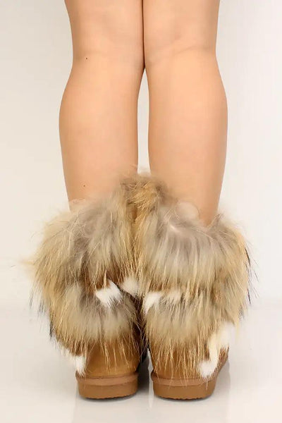 Camel Faux Fur Slip On Booties - AMIClubwear