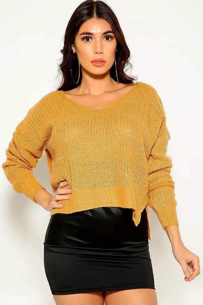 Camel Knitted Long Sleeve Cozy Sweater - AMIClubwear