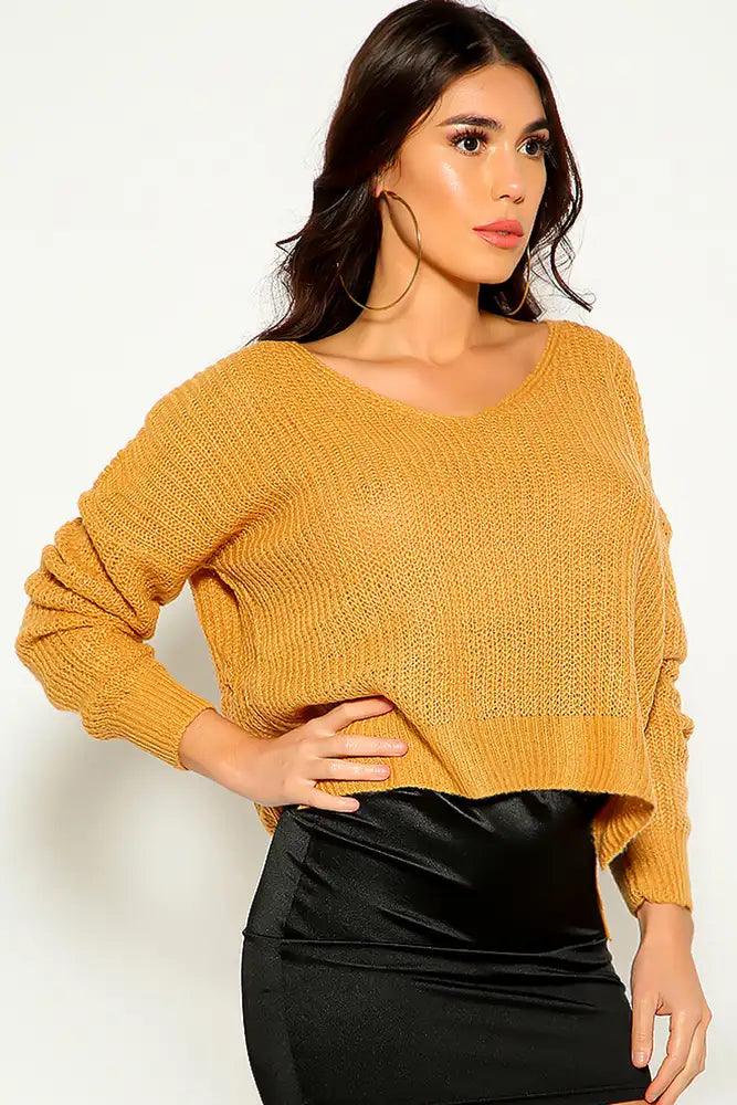 Camel Knitted Long Sleeve Cozy Sweater - AMIClubwear