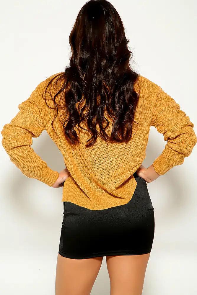 Camel Knitted Long Sleeve Cozy Sweater - AMIClubwear