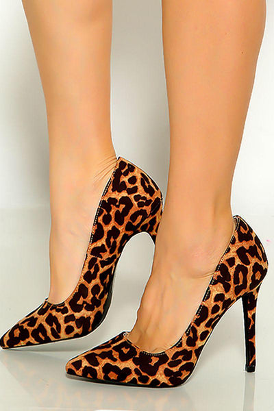 Camel Leopard Print Pointy slip On High Heels - AMIClubwear