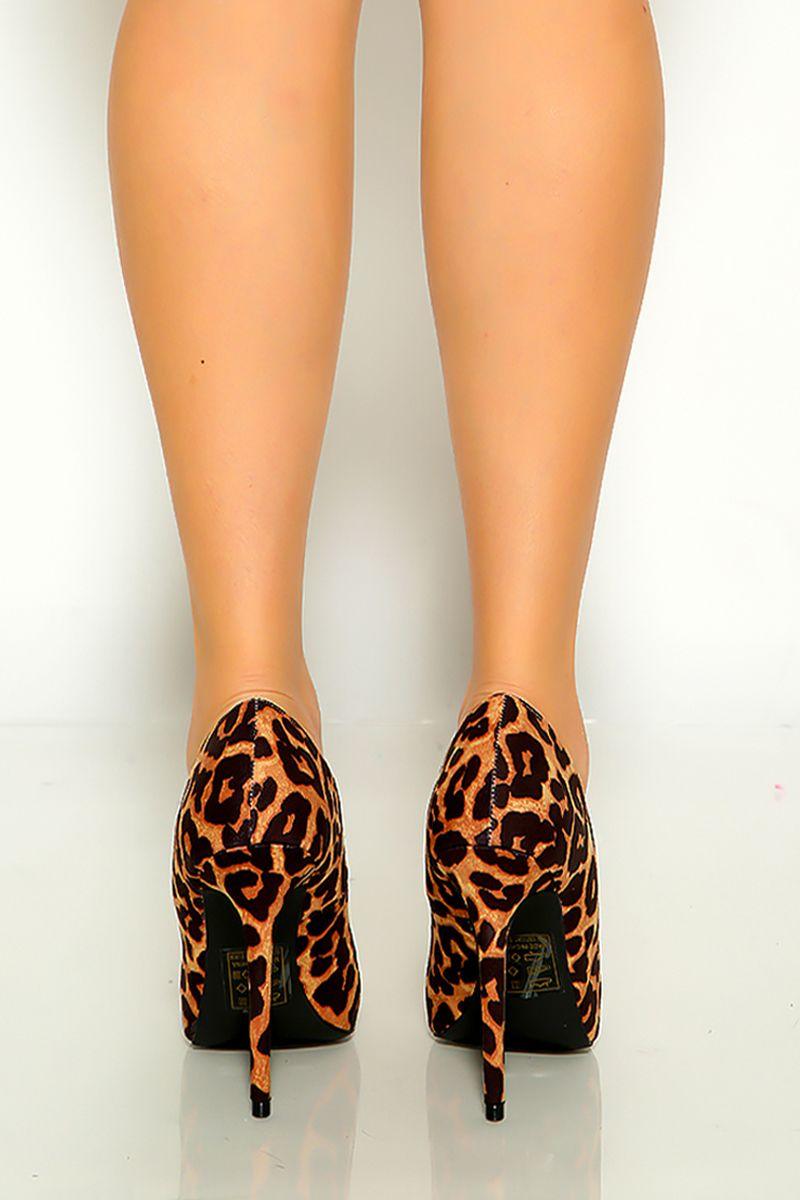 Camel Leopard Print Pointy slip On High Heels - AMIClubwear