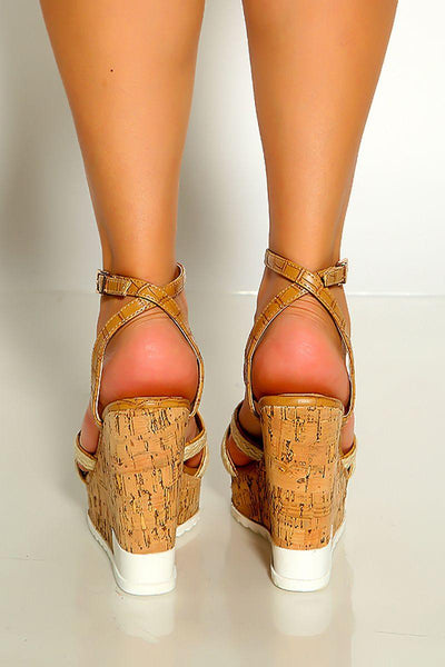 Camel Open Toe Cross Straps Braided Detail Ankle Strap - AMIClubwear