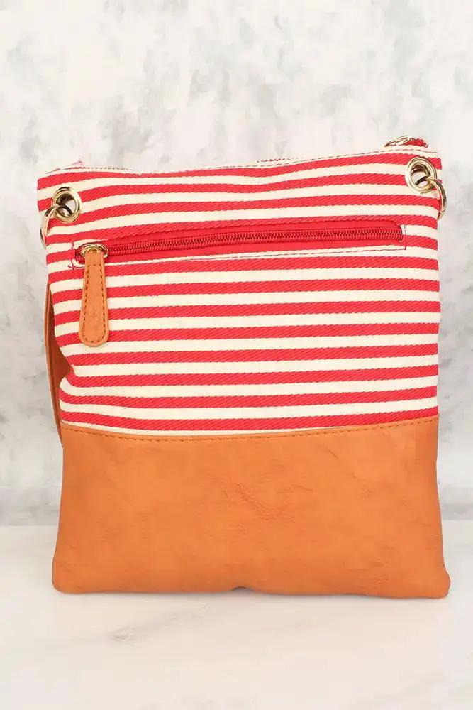 Camel Red Striped Faux Leather Shoulder Handbag