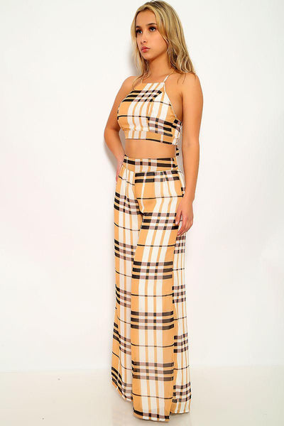 Camel White Sleeveless Two Piece Outfit - AMIClubwear