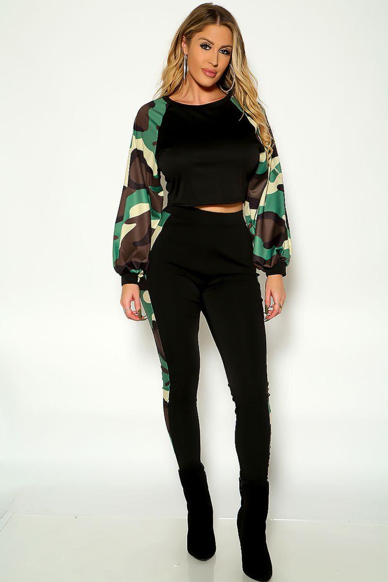 Camo Print Long Sleeve Two Piece Outfit - AMIClubwear