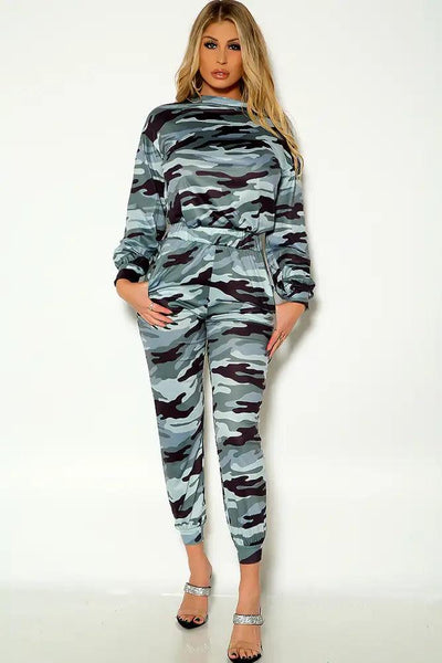 Camo Print Long Sleeve Two Piece Outfit - AMIClubwear