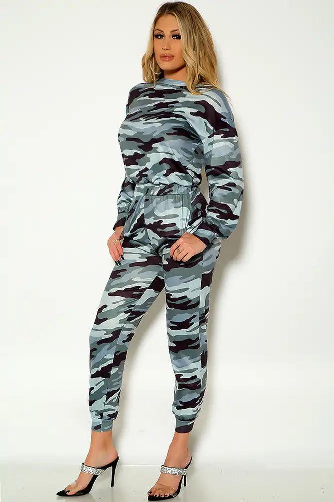 Camo Print Long Sleeve Two Piece Outfit - AMIClubwear