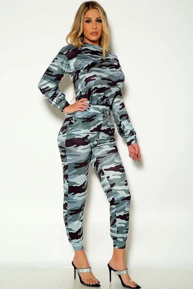 Camo Print Long Sleeve Two Piece Outfit - AMIClubwear