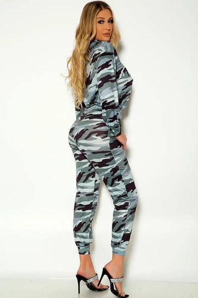 Camo Print Long Sleeve Two Piece Outfit - AMIClubwear