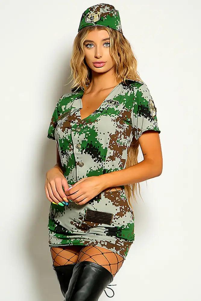 Camo Short Sleeve Three Piece Army Costume - AMIClubwear