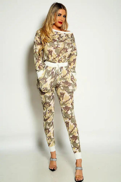 Camouflage Long sleeve To Piece Loungewear Outfit - AMIClubwear