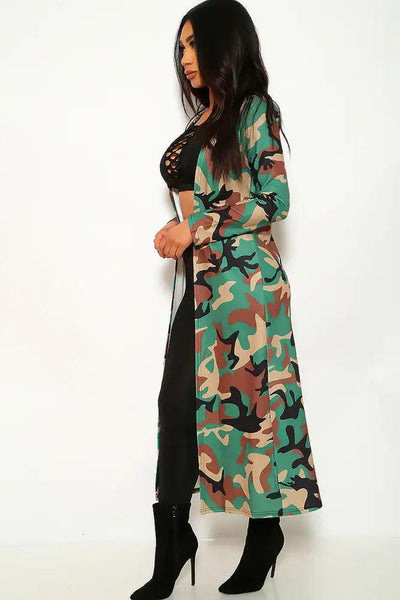 Camouflage Print Long Sleeve Light Weight Coat - AMIClubwear