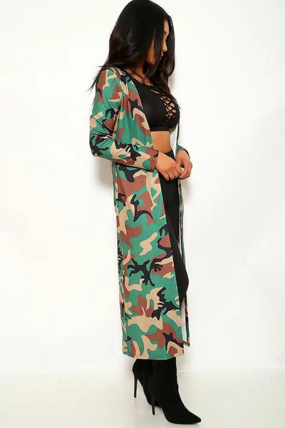 Camouflage Print Long Sleeve Light Weight Coat - AMIClubwear