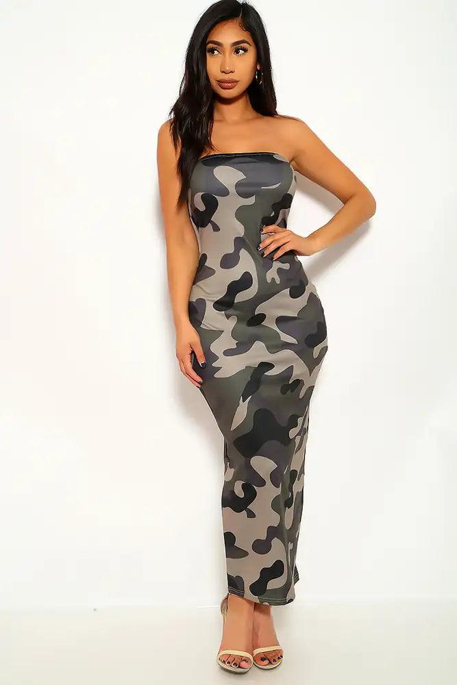 Camouflage Print Long Sleeve Two Piece Dress - AMIClubwear