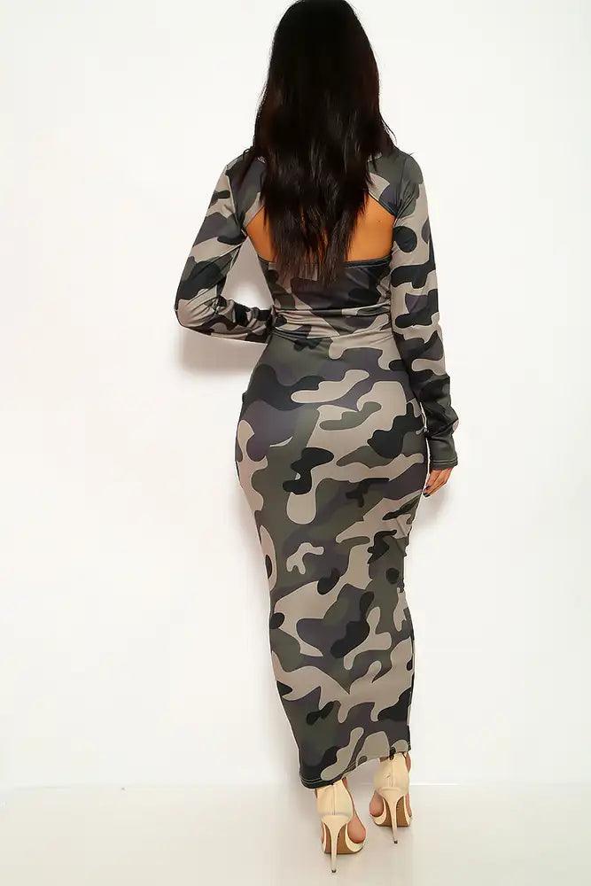 Camouflage Print Long Sleeve Two Piece Dress - AMIClubwear