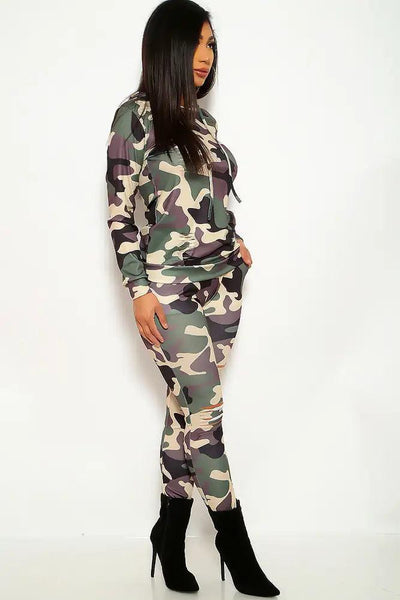 Camouflage Print Long Sleeve Two Piece Outfit - AMIClubwear