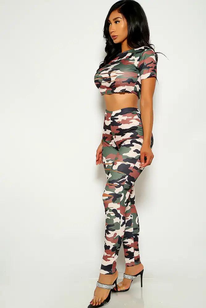 Camouflage Print Short Sleeve Outfit - AMIClubwear