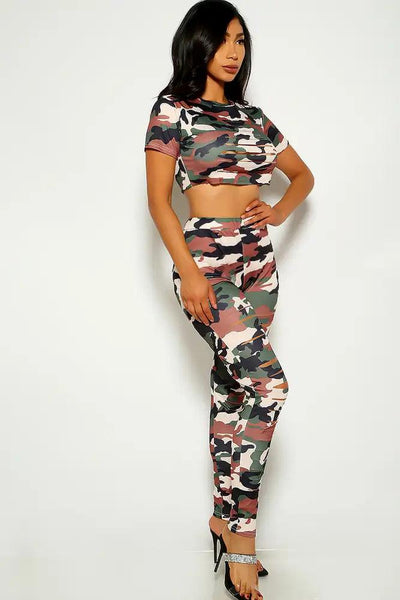 Camouflage Print Short Sleeve Outfit - AMIClubwear