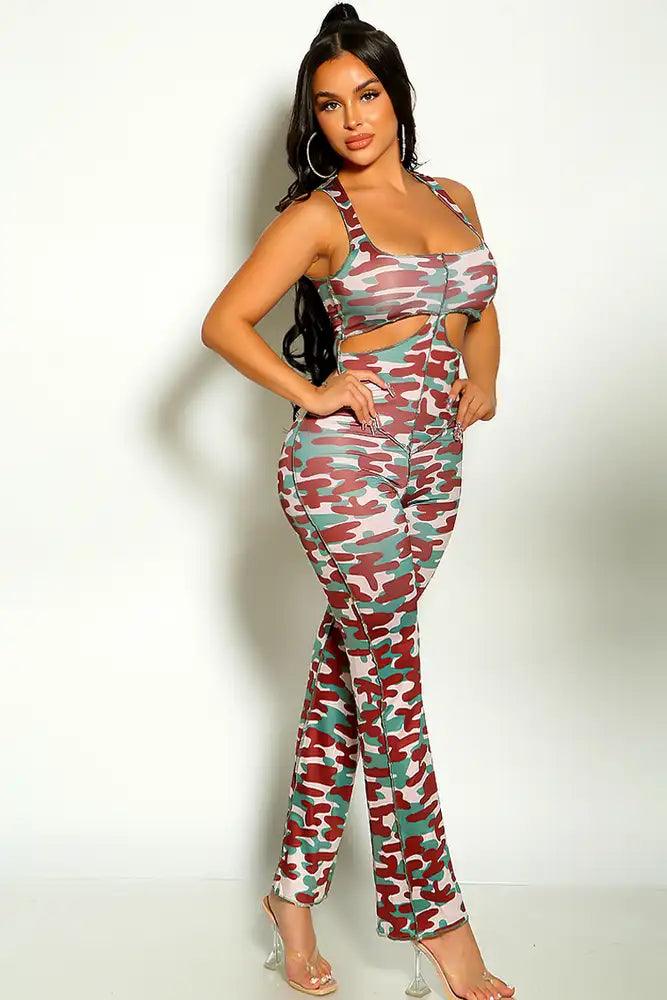 Camouflage Print Sleeveless Cut Out Jumpsuit - AMIClubwear