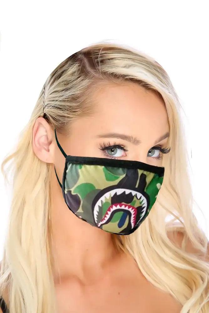 Camouflage Shark Print Washable Face Mask - AMIClubwear