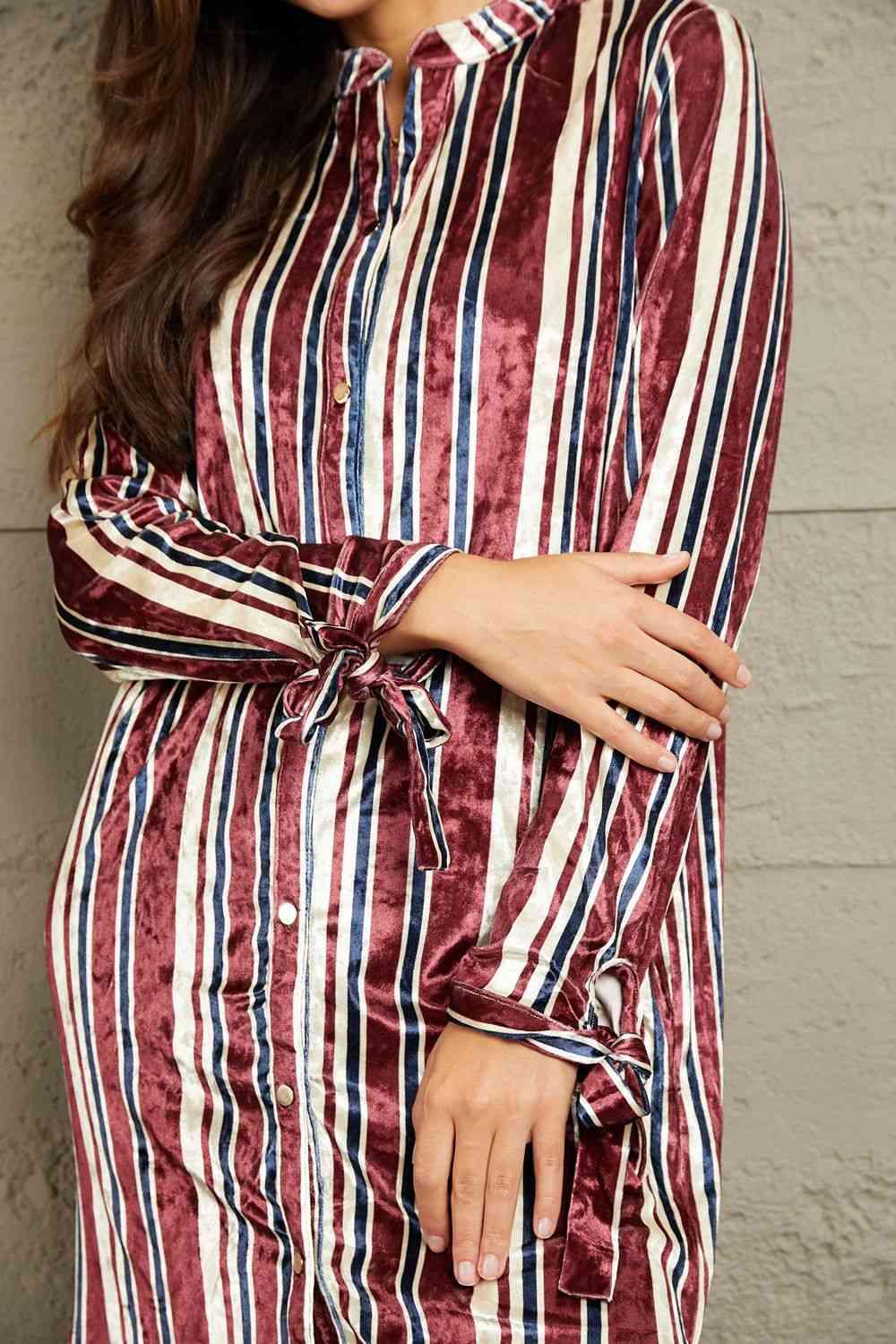 e.Luna Stripe Velvet Dress with Pockets - AMIClubwear
