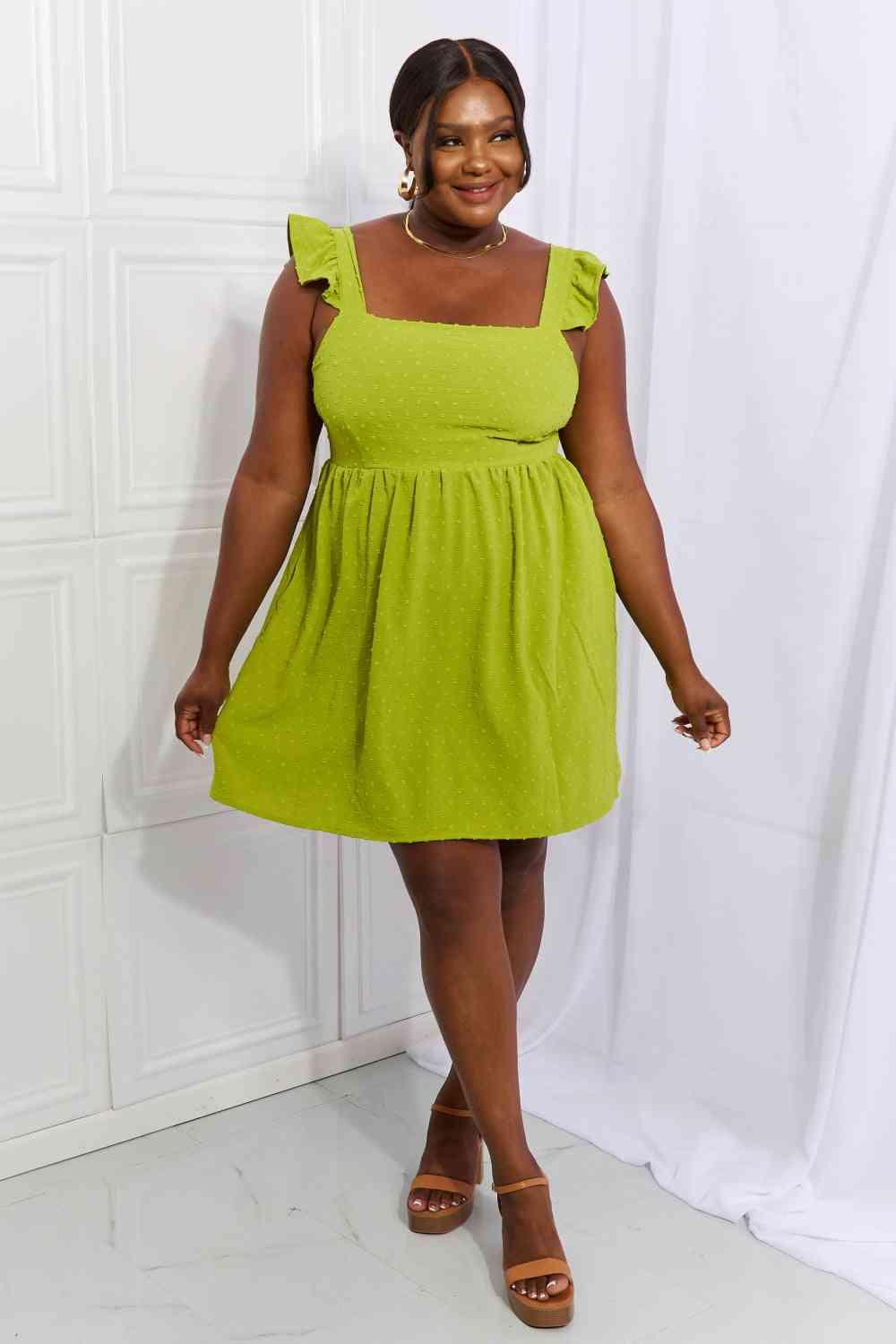 Culture Code Sunny Days Full Size Empire Line Ruffle Sleeve Dress in Lime - AMIClubwear