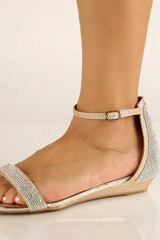 Champagne Rhinestones Accent Sandals - AMIClubwear