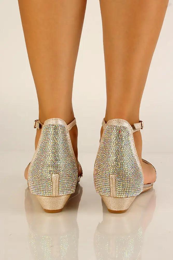 Champagne Rhinestones Accent Sandals - AMIClubwear