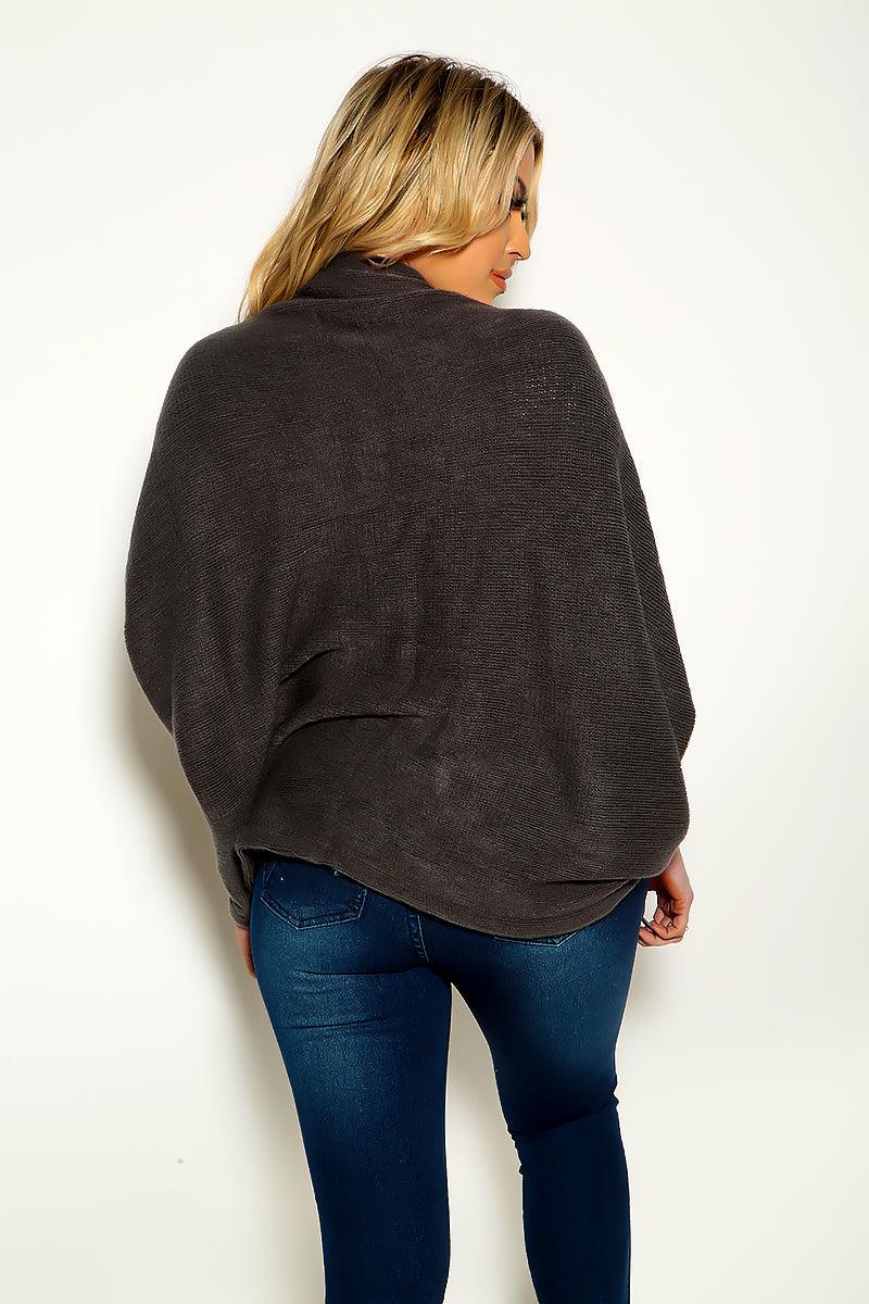 Charcoal Batwing Sleeve Loose Cardigan Knitted Sweater - AMIClubwear