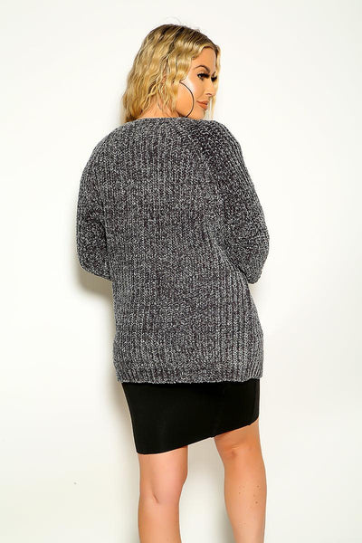 Charcoal Long Sleeve Open Knitted Cardigan Sweater - AMIClubwear