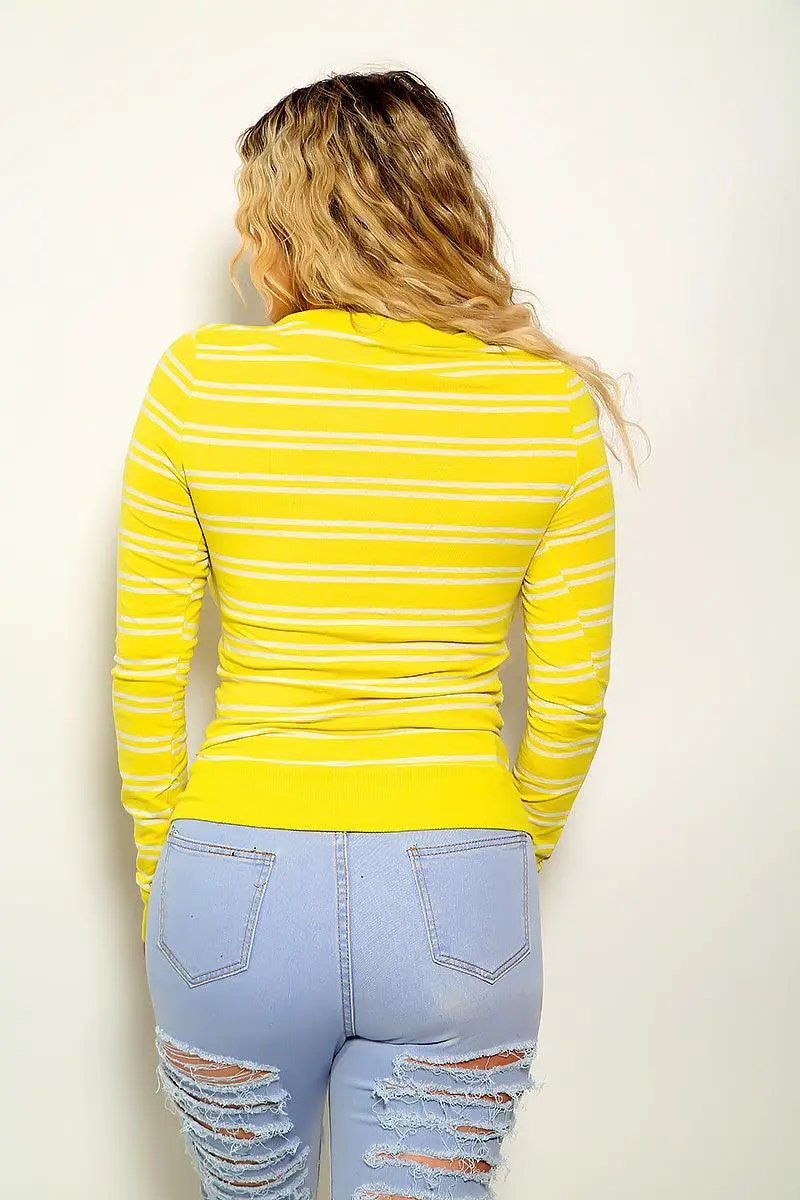 Chartreuse Striped Button Up Long Sleeve Top