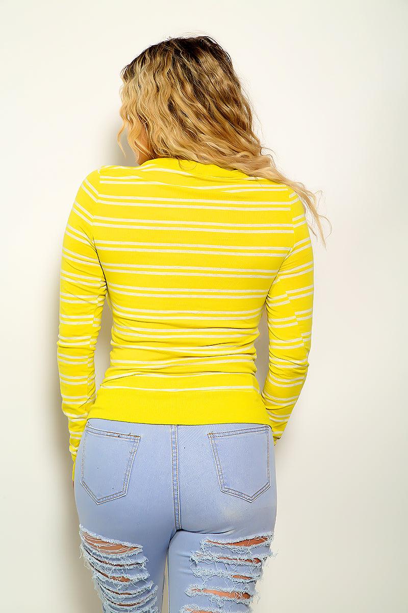 Chartreuse Striped Button Up Long Sleeve Top - AMIClubwear