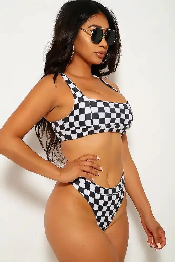 Checkered Print Two Piece Swimsuit