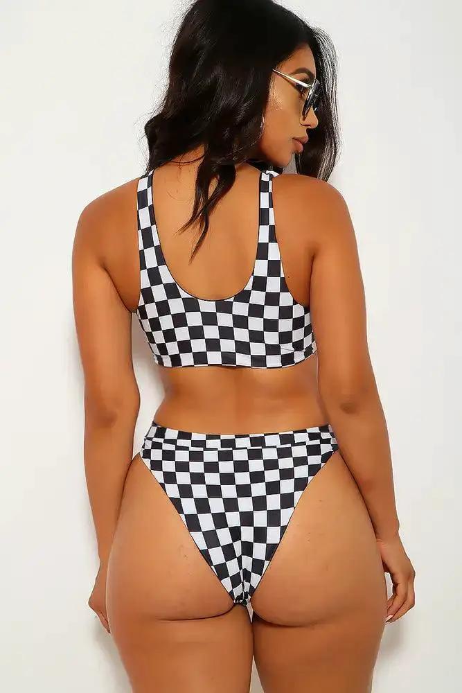 Checkered Print Two Piece Swimsuit