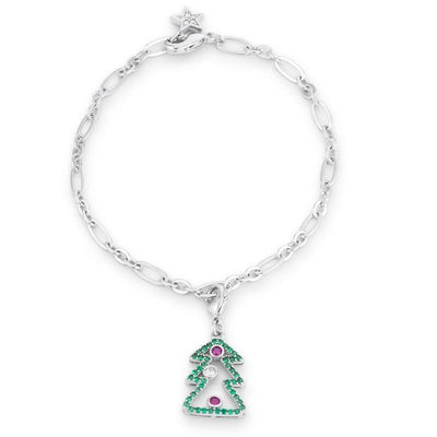 Christmas Tree 0.35ct CZ Rhodium Holiday Charm Bracelet - AMIClubwear