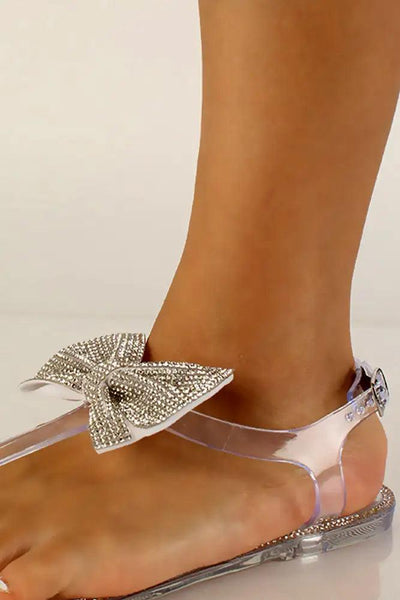 Clear Bow Rhinestone Accent Sandals - AMIClubwear