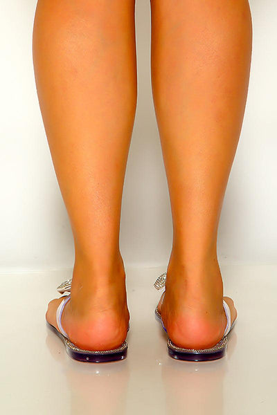 Clear Bow Rhinestone Accent Slip On Sandals - AMIClubwear