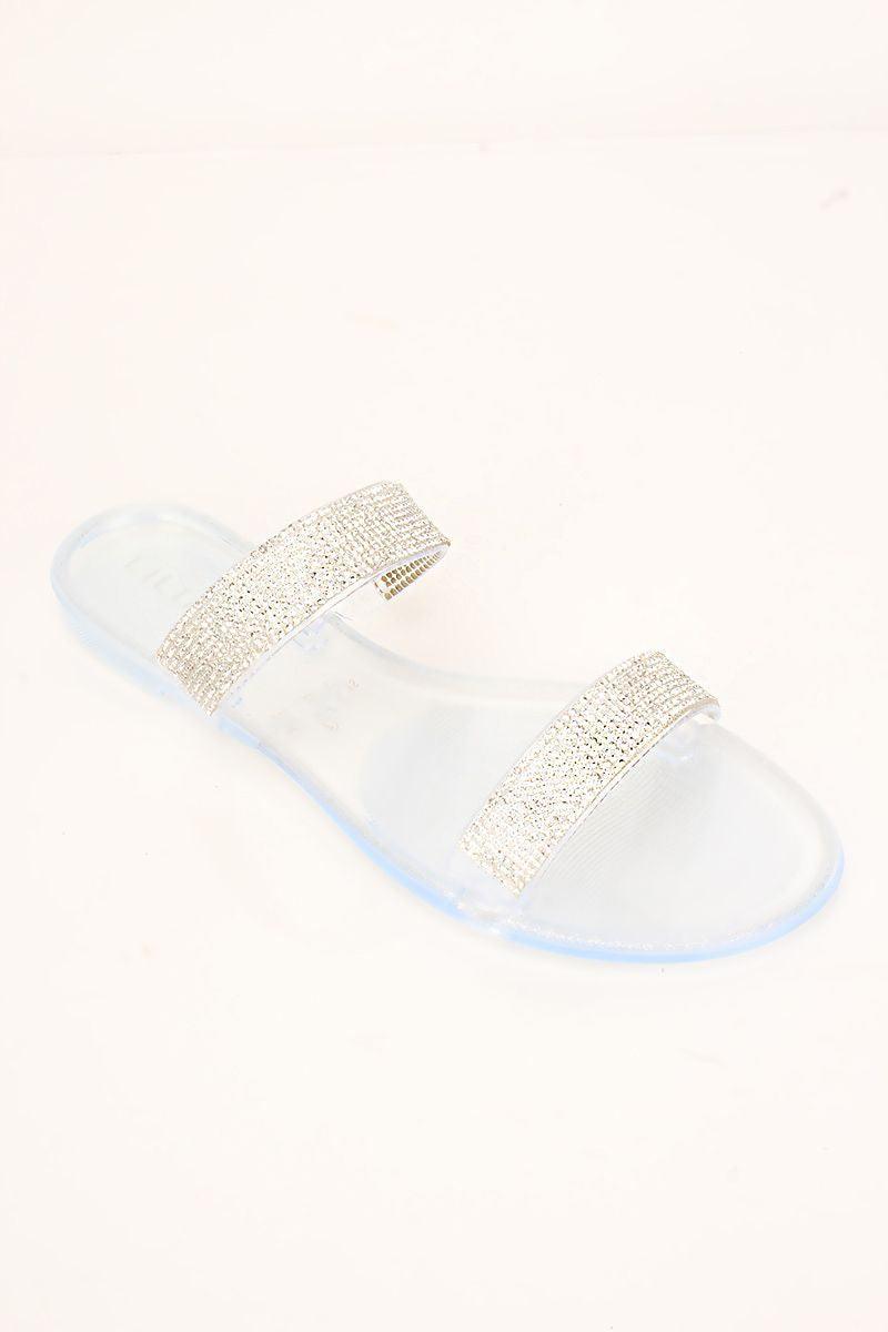 Clear Rhinestones Open Toe Jelly Sandal - AMIClubwear