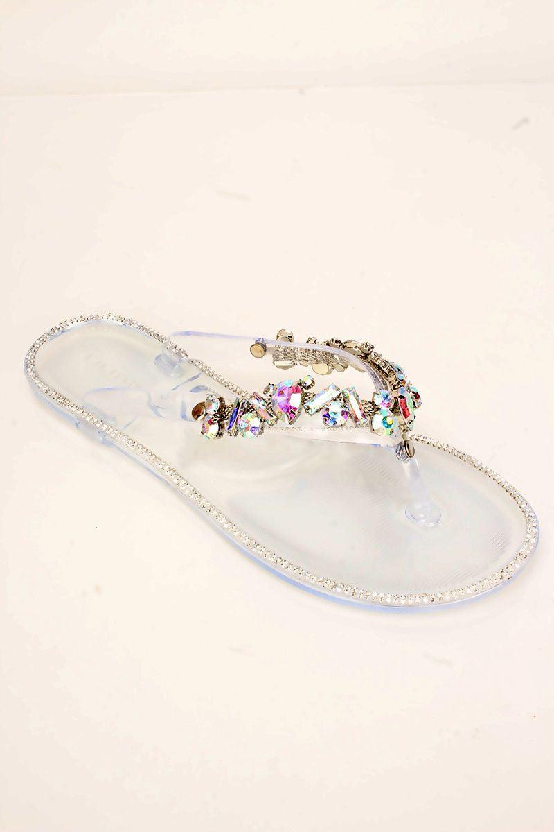 Clear Rhinestones Thong Jelly Sandal - AMIClubwear