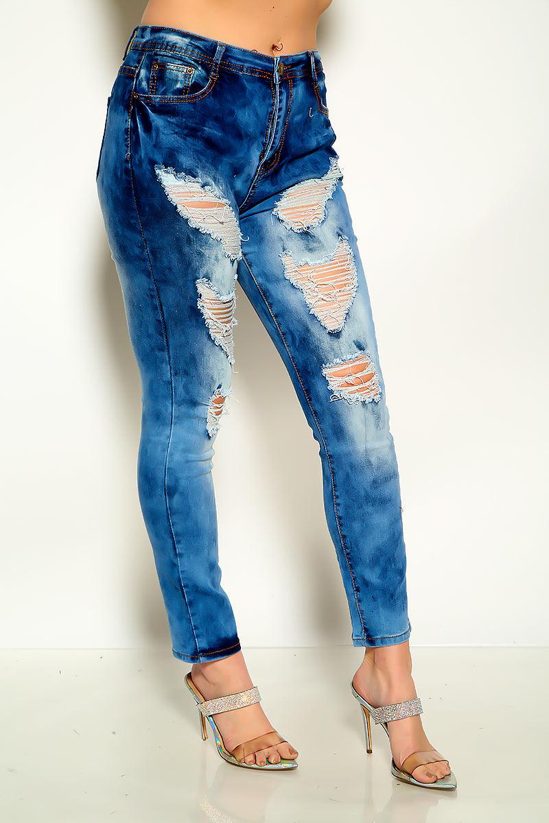 Cloud Wash Denim Edgy Ripped Mid-Rise Jeans - AMIClubwear