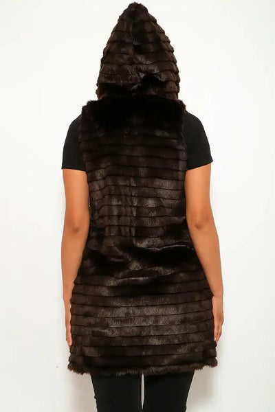 Coffee Faux Fur Sleeveless Vest - AMIClubwear