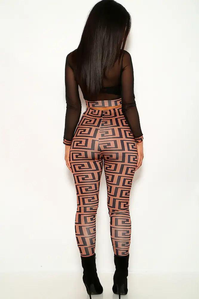 Coffee Geometric Print Two Piece Outfit - AMIClubwear