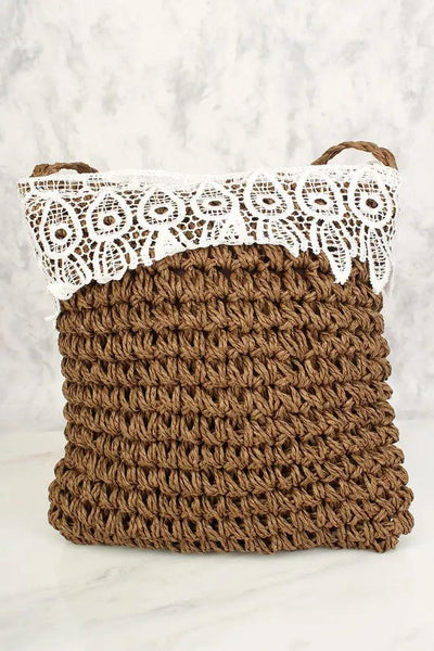 Coffee Straw Embroidered Crochet Shoulder Handbag - AMIClubwear