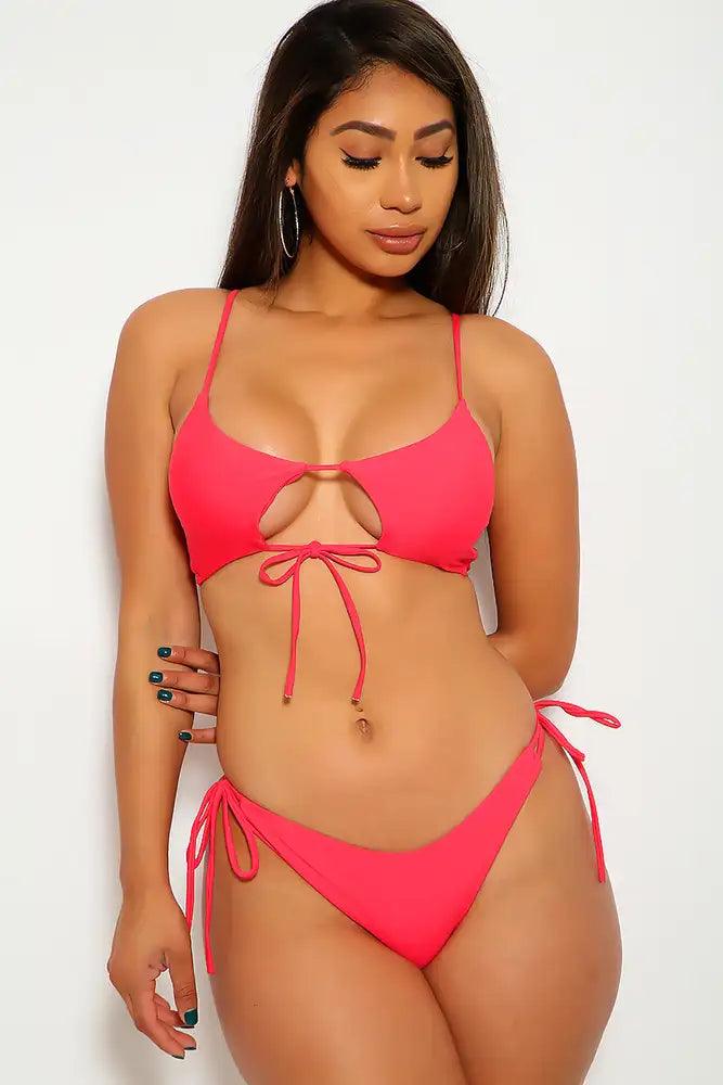 Coral Cut Out Cheeky Two Piece Swimsuit - AMIClubwear
