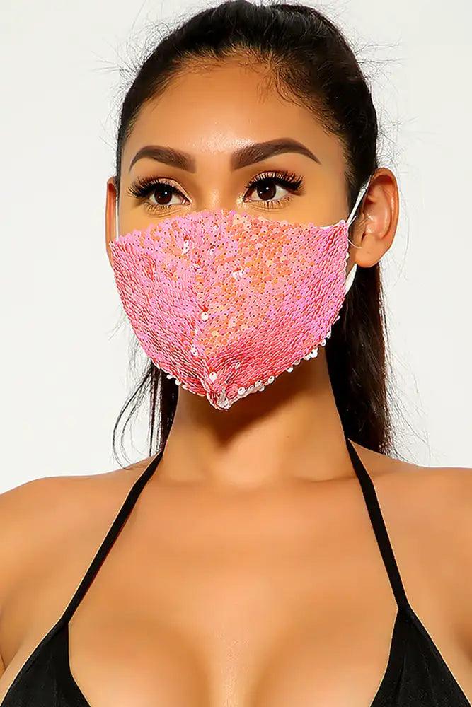 Coral Gold Sequins Reusable Washable Mask - AMIClubwear